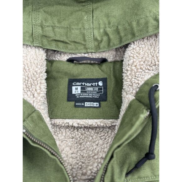 Carhartt Women's Sherpa Lined Loose Fit Washed Duck Jacket Medium Green - Picture 6 of 16
